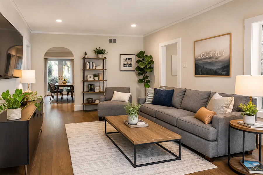 Warm furnished sober living home interior in Los Angeles